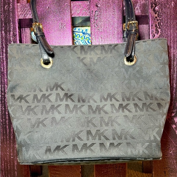 Michael Kors Black Monogram Tote with Gold Hardware - Picture 1 of 7